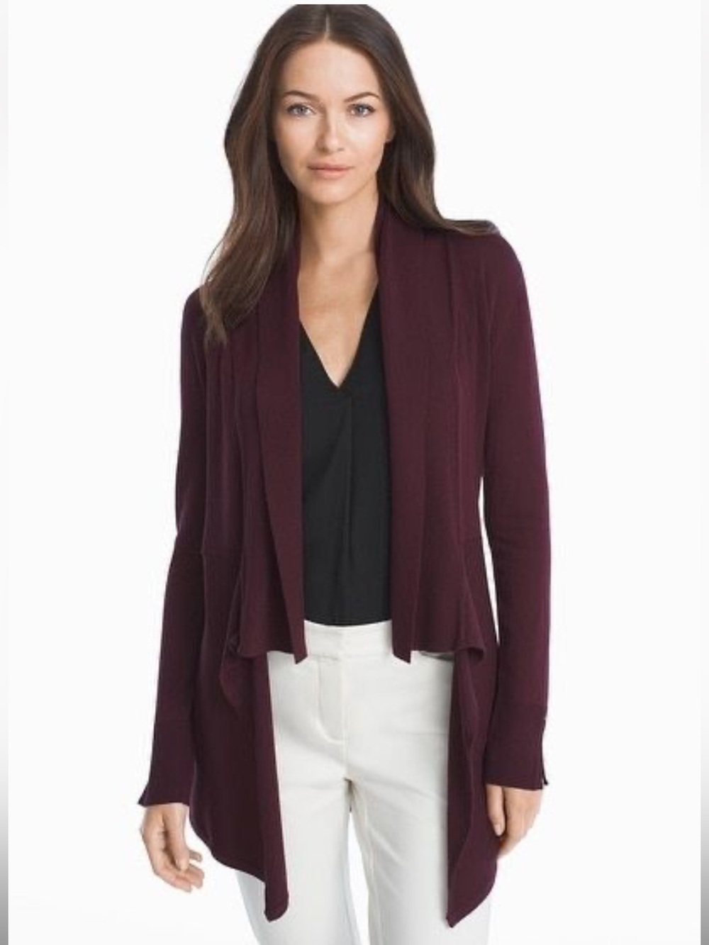 WHBM Open Waterfall Drape Cardigan PS Burgundy PS SP $100 EUC
